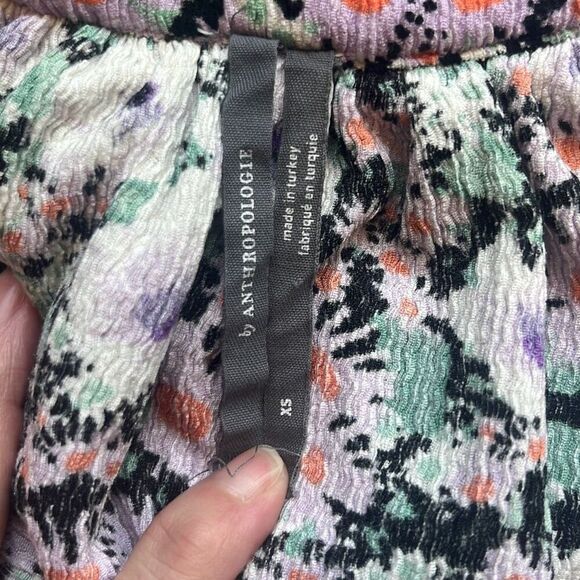 Anthropologie XS Purple Black Floral Print Ruffle V Neck Blouse Top Boho Cottage - Picture 6 of 9